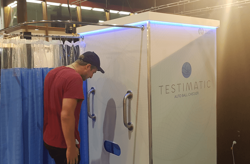 The moment of truth. Don Rowe approaches the Testimatic.