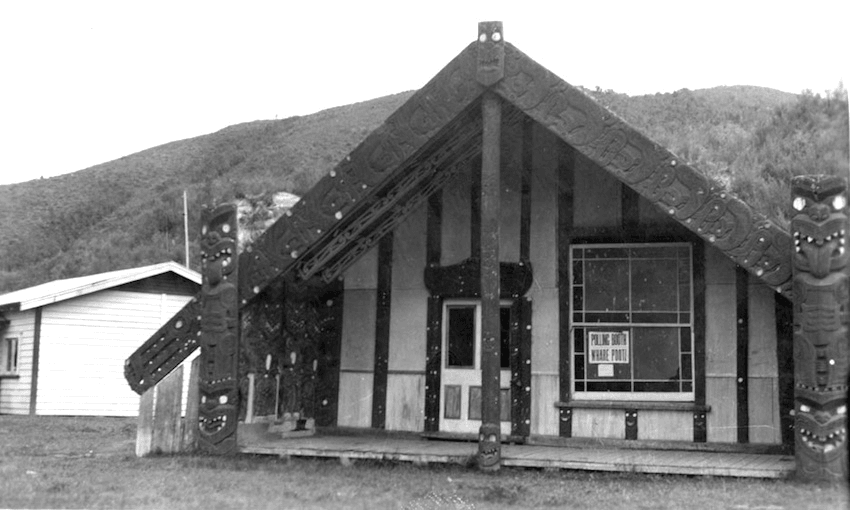 Maori polling booth at Te Whaiti, Urewera. Image: Alexander Turnbull Library