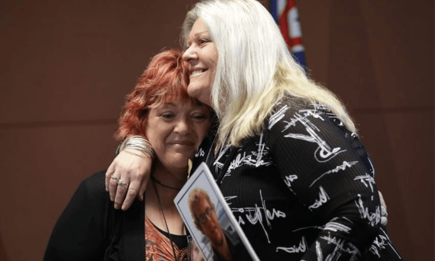 Anna Osborne and Sonya Rockhouse at the announcement this morning. Photo: Rebekah Parsons-King/RNZ 
