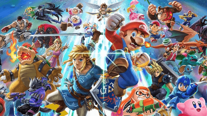 Just a few of the seventy-five characters who join the Super Smash Bros arena. 

