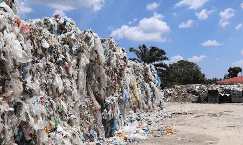 Piles of imported plastic sit at an illegal recycling factory in Malaysia’s Kuala Langat district (Photo: RNZ / Nita Blake-Persen) 
