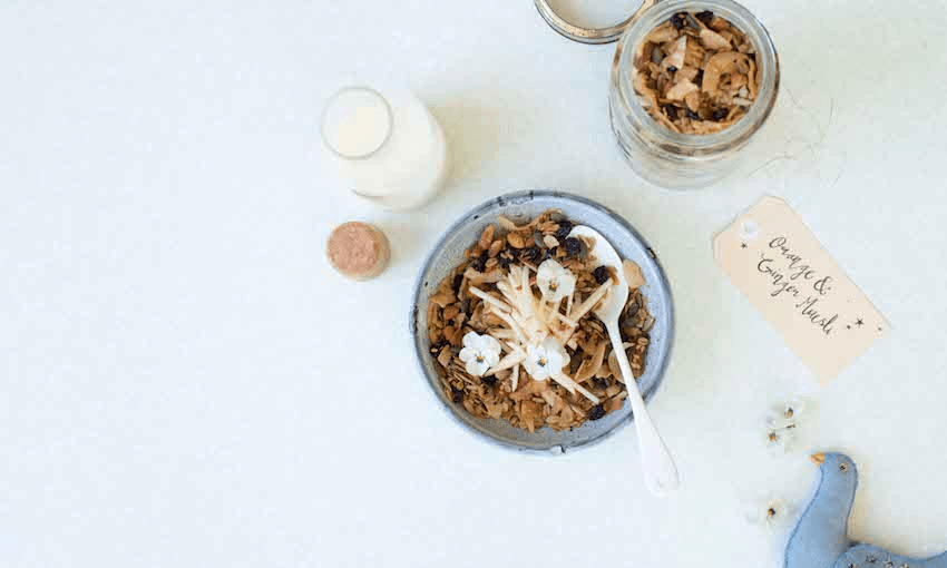 Chuck this orange and ginger muesli in a nice glass jar, maybe tie a ribbon around it and boom, you’ve got yourself a Christmas present (Photo: Emma Boyd) 
