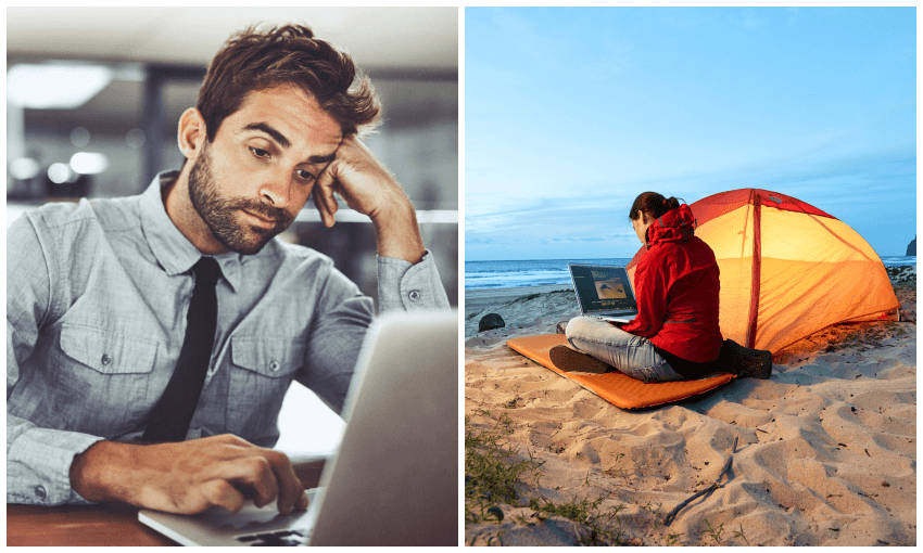 Salary v Freelance: An artist’s impression of Henry and Alice’s respective work environments (Getty Images).  
