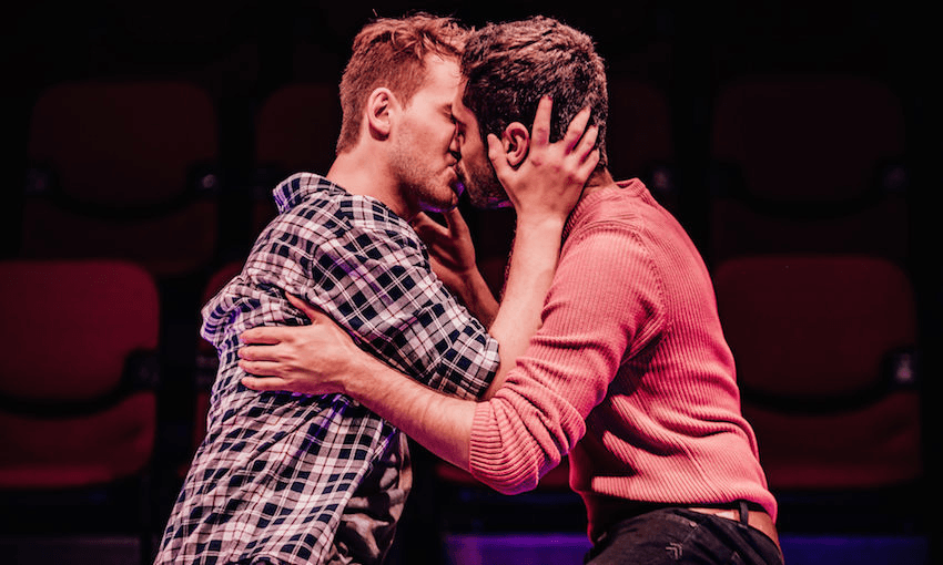 A tender moment from Homos, or Everyone in America. Photo Credit: Andi Crown Photography.