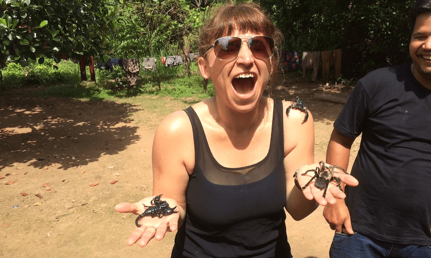 Bex De Prospo encounters scorpions and a tarantula on a research trip to Cambodia (Photo: Supplied) 
