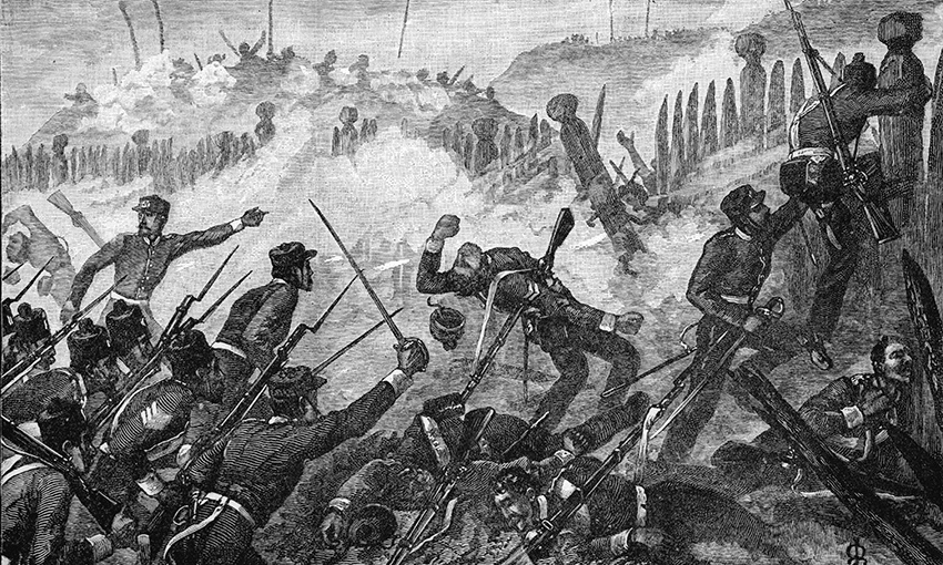 The 1863 assault on Rangiriri by Thomas Redmayne. Courtesy of Alexander Turnbull Library 
