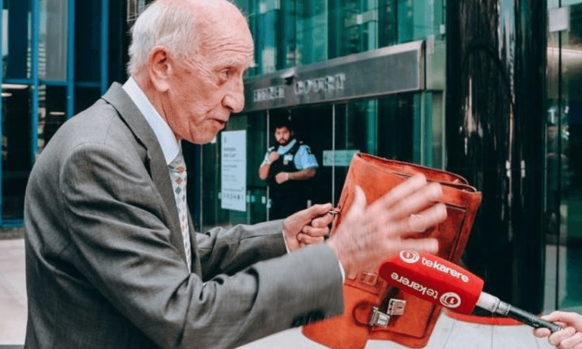 Bob Jones outside the high Court in Wellington. Photo: Charlotte Cook / RNZ