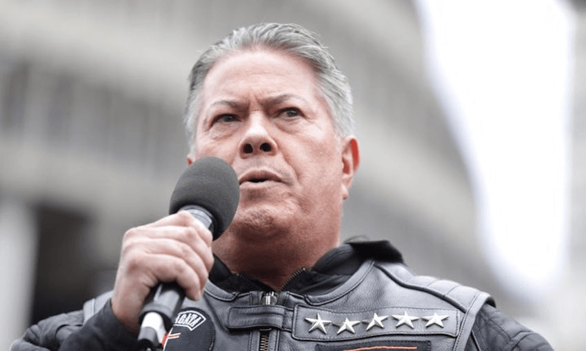 Brian Tamaki at a protest in Wellington. Photo: RNZ / Rebekah Parsons-King 
