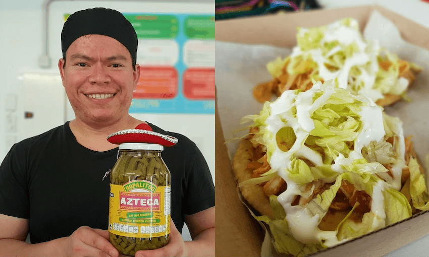 Eliseo Delgado Munoz, owner of Cielito Lindo, and his tinto sopes (Photos: Hayden Donnell) 
