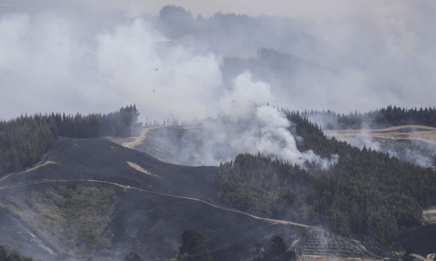 Nelson fire, aerial view over Eves Valley, Pidgeon Valley and Redwood Valley. (Rebekah Parsons-King, Radio NZ) 
