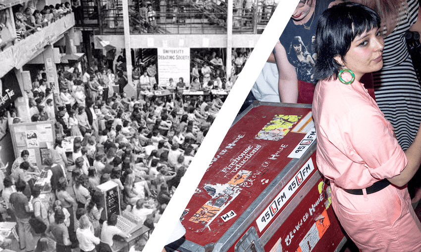 The Auckland uni in the 70s / People moving bFm gear last year. Right photo credit: Joel Thomas.