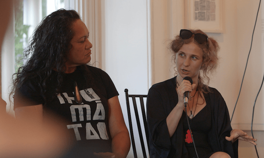 Russian political activist and member of the anti-Putinist punk rock group Pussy Riot, Maria Vladimirovna “Masha” Alekhina with SOUL’s Tepora Stevens at Pah Homestead in Auckland. Image: supplied 

