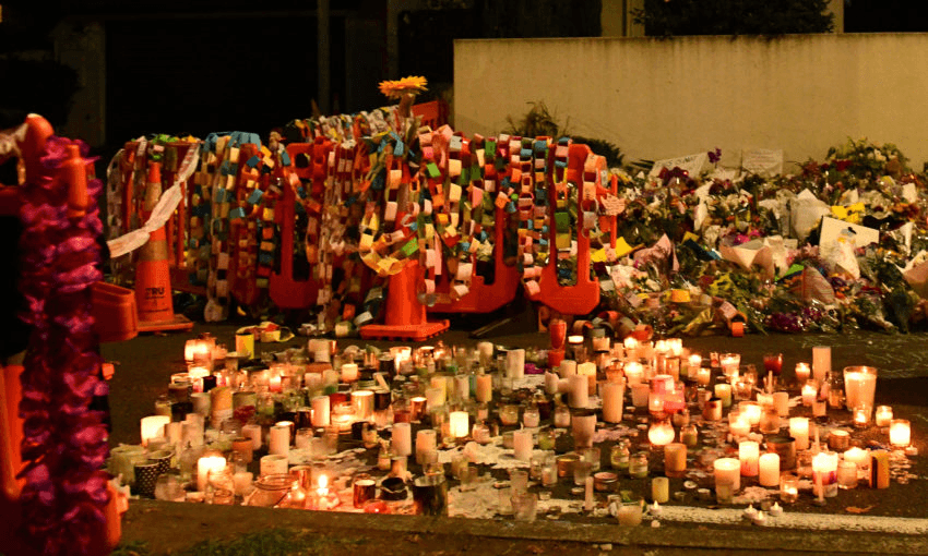Flowers and tributes near Al Noor mosque in Christchurch. (Photo by Carl Court/Getty Images) 
