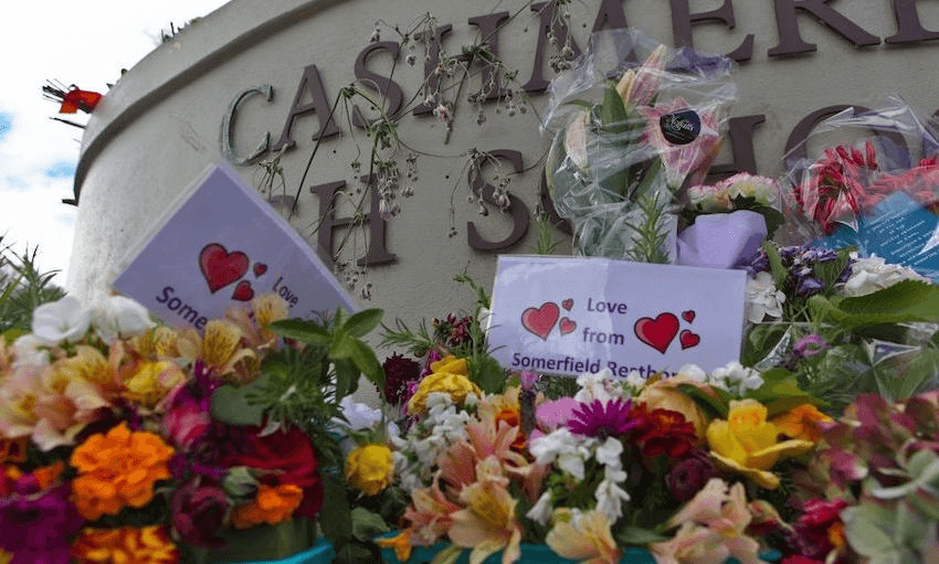 A memorial pays tribute to the students who died at the terrorist attack at Cashmere High School, in Christchurch. (Photo by Peter Adones/Anadolu Agency/Getty Images)
