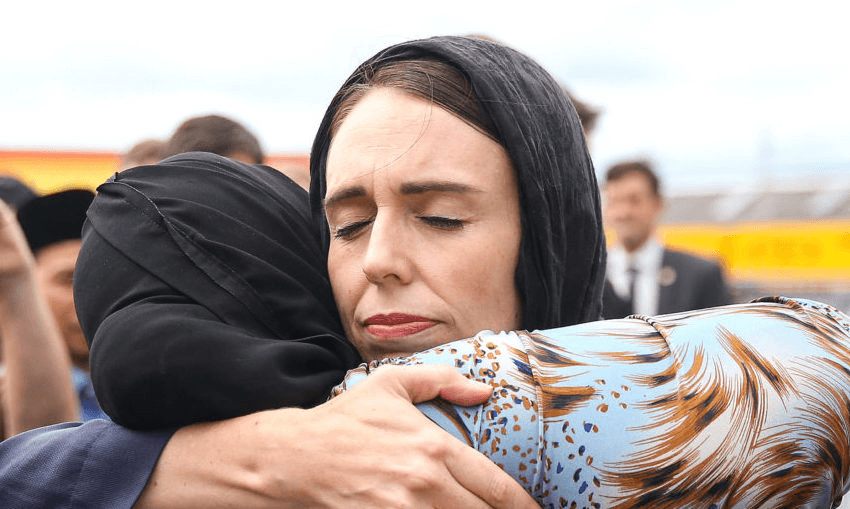 Jacinda Ardern at the Kilbirnie Mosque on March 17 (Photo by Hagen Hopkins/Getty Images) 

