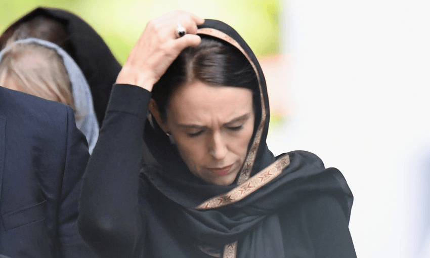 New Zealand Prime Minister Jacinda Ardern arrives to attend islamic prayers in Hagley Park near Al Noor mosque on March 22, 2019 in Christchurch, New Zealand (Photo by Kai Schwoerer/Getty Images) 
