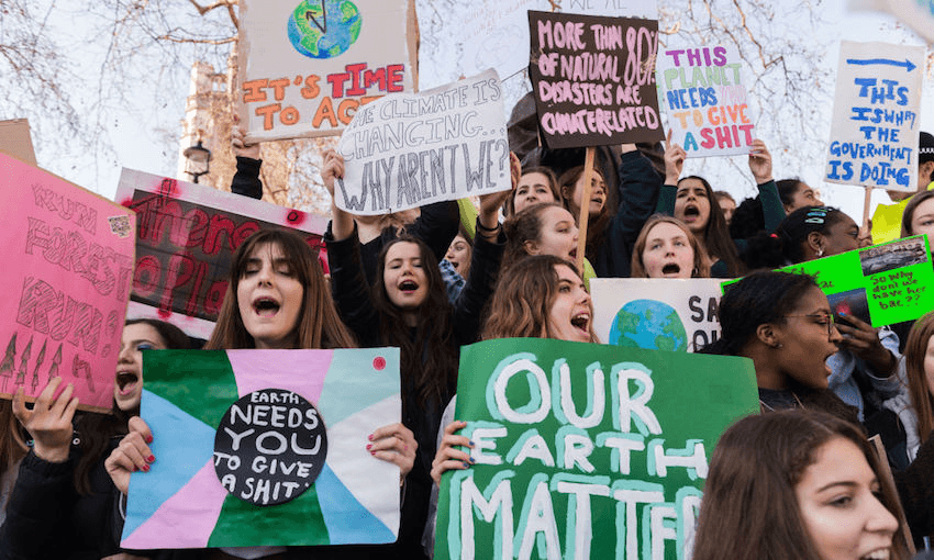 Youth strikers gather in  London to protest against the government’s lack of action on the climate crisis (Photo: Getty Images) 
