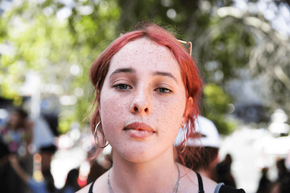 Madi, 17, in the last school strike. Photo: Sonya Nagels 
