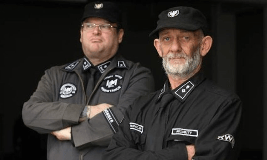 Kyle Chapman (left) and Vaughan Tocker of the Right Wing Resistance Movement. Mr Chapman left after a falling out with the group. (Photo: RNZ /Supplied) 
