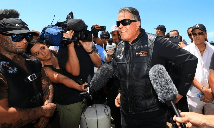 Brian Tamaki being interviewed at Waitangi (Getty Images) 
