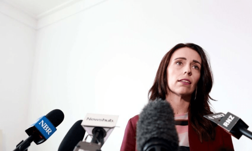 Jacinda Ardern speaks at a media conference in Auckland to discuss the Christchurch Call.  (Photo by Phil Walter/Getty Images) 
