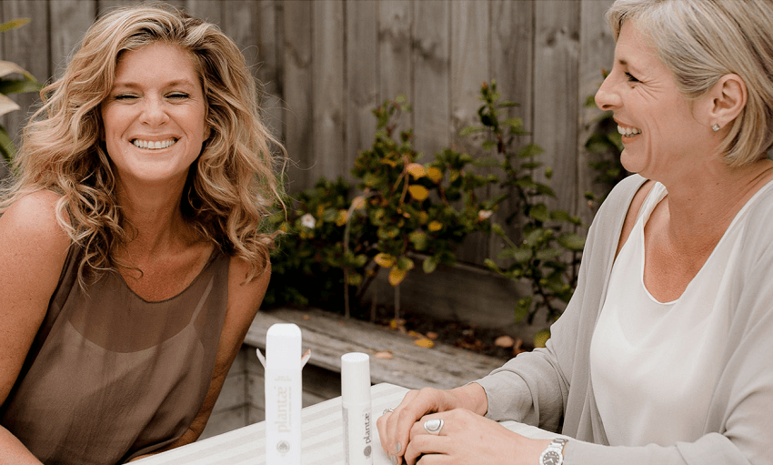 Business owners like Plantae CEO Lisa Friis (R), who spent a year persuading supermodel Rachel Hunter to front her skincare brand, need cash to expand. (Photo: Plantae). 
