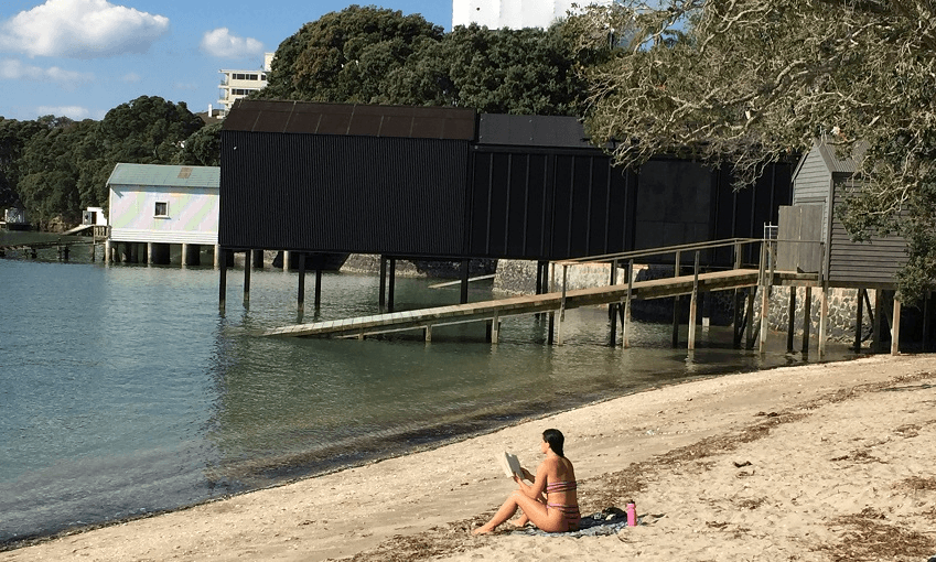 Rod Duke’s now illegal boatshed/helipad dominates the bay at Sentinel Beach. (Photo: Maria Slade.)