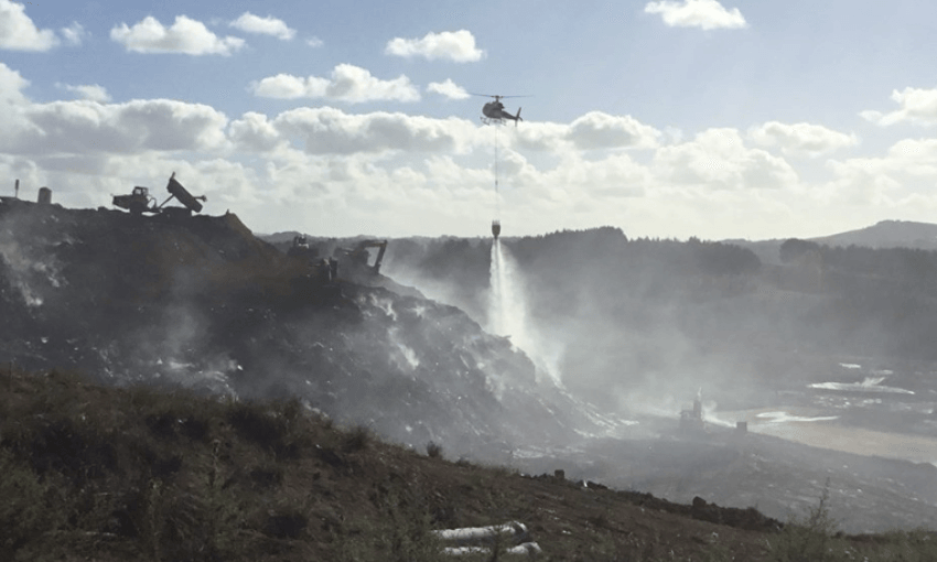 Firefighting efforts at the Hampton Downs dump (Facebook: Fire and Emergency)  
