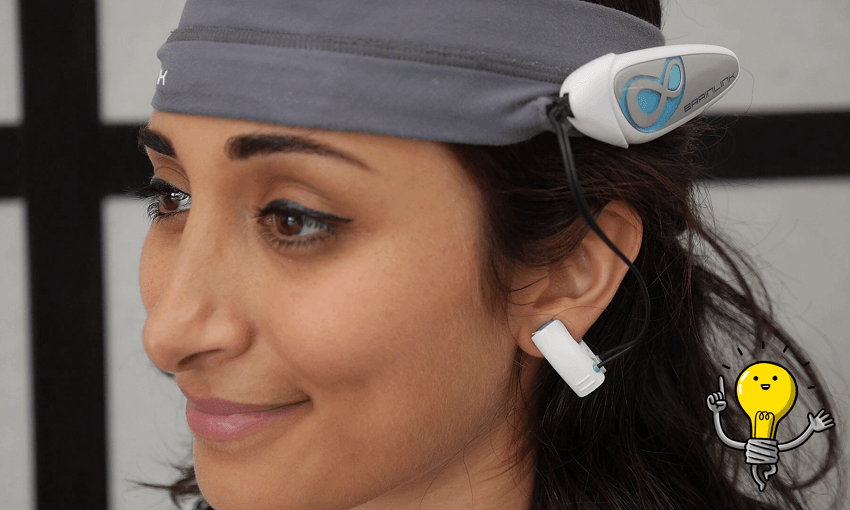 Dr. Sarvnaz Taherian wearing the Nous headset that picks up brain signals (Photo: Supplied) 

