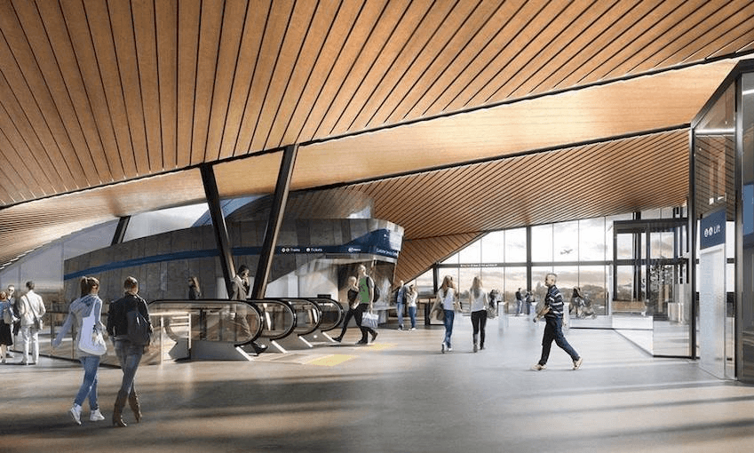 An artist’s impression of the new Puhinui Rail Station interchange in South Auckland. 
