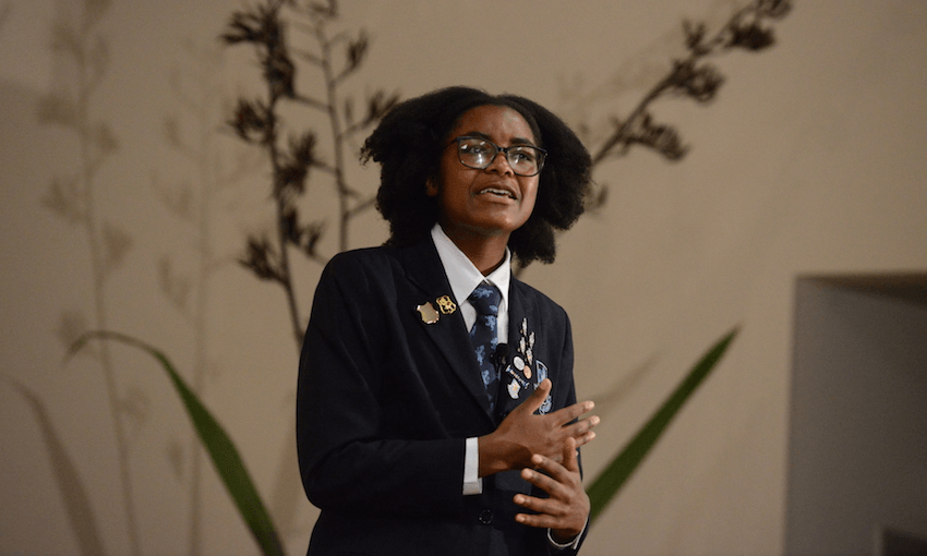 Takunda Muzondiwa delivers her speech at the national Race Unity Speech Awards. (Photo: Ben Parkinson)