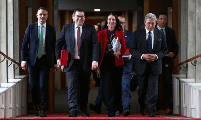 James Shaw, Grant Robertson, Jacinda Ardern and Winston Peters ahead of Budget 2019 (Photo: Hagen Hopkins/Getty Images) 
