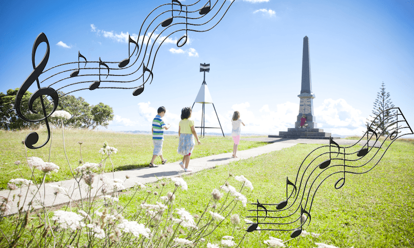 The top of Stockade Hill, Howick (photo: Auckland Council / aucklandcouncil.govt.nz, photo manipulation: The Spinoff) 
