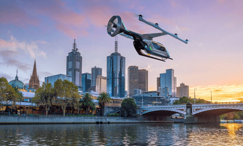 How Uber Air might look against the Melbourne skyline. Photo: Supplied 
