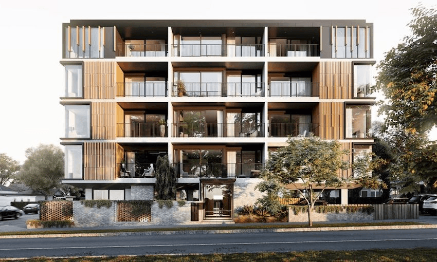 Rendering of the new Point and Miller housing development on Miller St, Point Chevalier, designed by Paul Brown & Architects 
