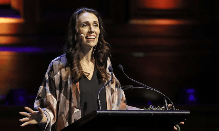 Jacinda Ardern speaks at the Melbourne Town Hall delivering her speech on ‘Why does good government matter?’ Photo by Scott Barbour/Getty Images 
