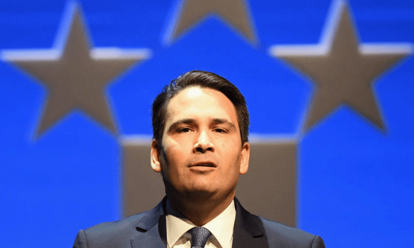 Simon Bridges addresses the 83rd Annual National Party Conference at Christchurch Town Hall as leader in 2019. (Photo: Kai Schwoerer/Getty Images) 
