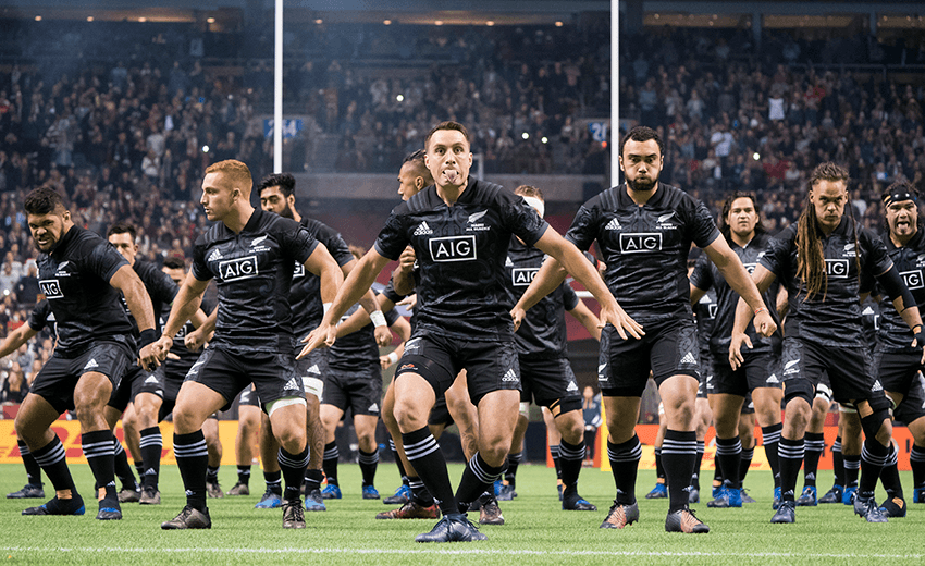 Māori All Blacks perform the Haka prior to their match against Canada. Photo by Rich Lam/Getty Images 
