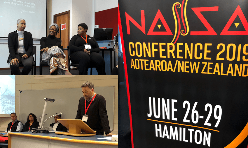 Top left: Joy Lehuanani Enomoto, Poata Alvie McKree, and Bernida Webb-Binder. Bottom left: Carwyn Jones, Metiria Turei. 
