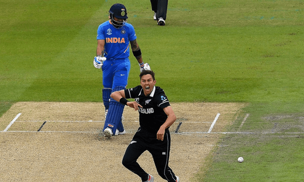 Trent Boult having a normal one after getting Virat Kohli out in the 2019 ICC semi-final (Getty Images)  
