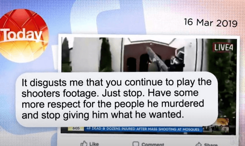 Broadcasts featuring images from the Christchurch attacker’s bodycam prompted complaints, including this as captured by ABC’s Mediawatch