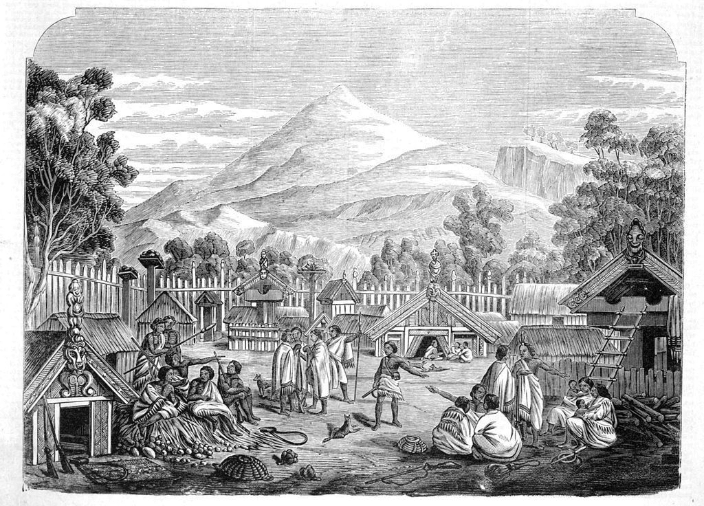 Hūrae is a time for wānanga and planning. Image: ‘Interior of a Maori pah’; author unknown; published by Ebenezer and David Syme, August 27, 1866. 
