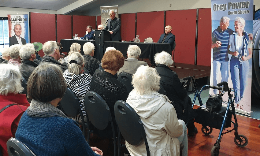 At the mayoral debate at Grey Power, John Tamihere was among friends, or at least enemies of his enemies (Photo: Hayden Donnell) 
