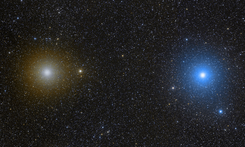 Whakaahu Kerekere and Whakaahu Rangi (Castor and Pollux) are visible in the sky during Aponga. Image: Rogelio Bernal Andreo  
