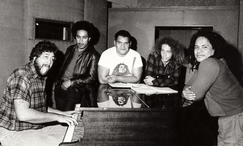 Herbs in Mascot Studios, circa 1980/81. Left to right: Dilworth Karaka, Spencer Fusimalohi, Fred Faleauto, Phil Toms, Toni Fonoti. Image: supplied 

