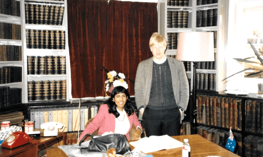 Jeya Wilson with Boris Johnson, her successor as president of the Oxford Union. Photo: supplied 
