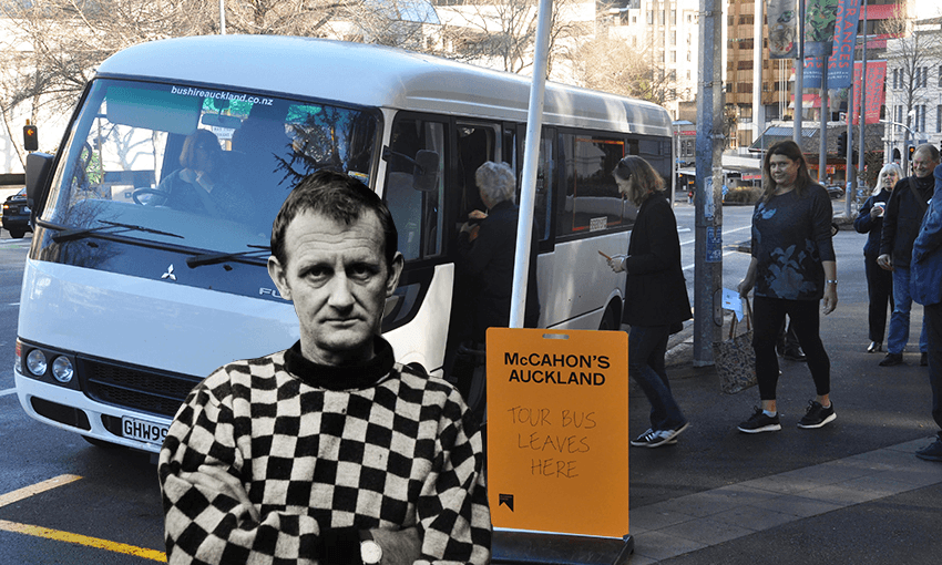 Author Paula Morris takes a bus ride to experience ‘McCahon’s Auckland.’ Photo: Tom Moody.  
