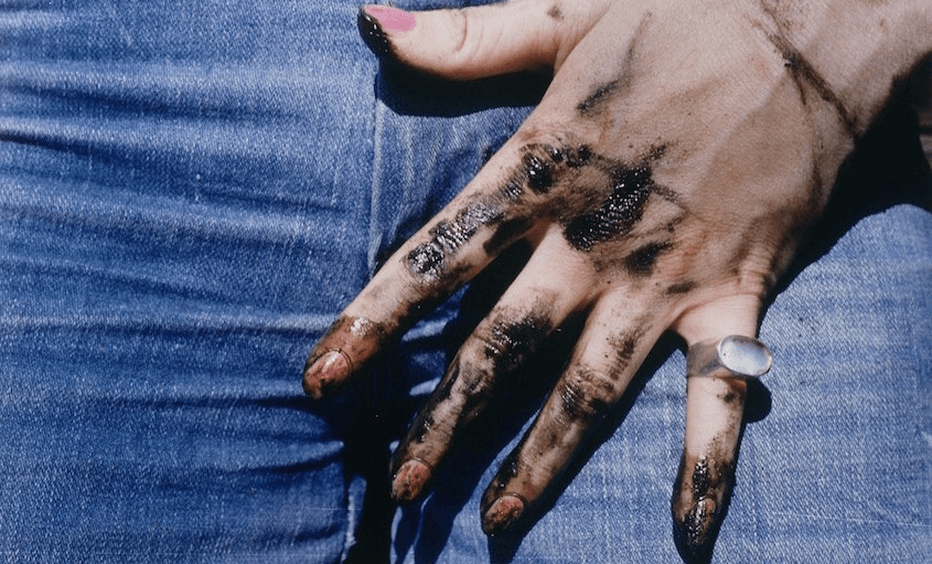 Alexis Hunter, Approach to Fear VIII: Contamination – contaminate (detail), 1976. From Trish Clark Gallery, Courtesy of The Alexis Hunter Estate. 
