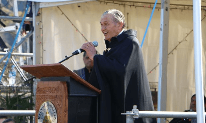 MĀORI KING KIINGI TUHEITIA MAKES HIS ANNUAL SPEECH AT TURANGAWAEWAE. PHOTO: RNZ / SHANNON HAUNUI-THOMPSON 
