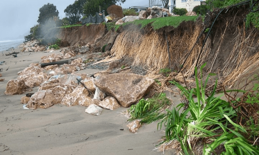 Coastal erosion at Pakawau, at the top of the South Island (Radio NZ)